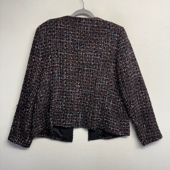 Lafayette 148 Leather Trimmed Tweed Wool Blend Blazer Jacket Black Red 14 - Picture 5 of 7